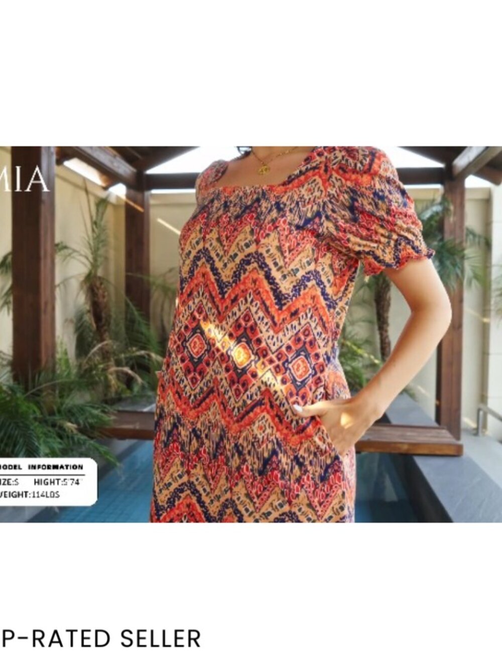 Square Neck Puff Sleeve Casual Dress with Pockets Chic Summer A-Line - Picture 6 of 7